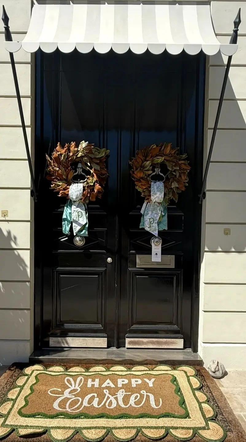 Spring flower styling at a front door